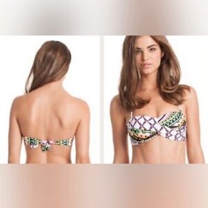 Trina Turk Bikini Top Size 4 Geometric Bandeau Strapless Swimsuit white